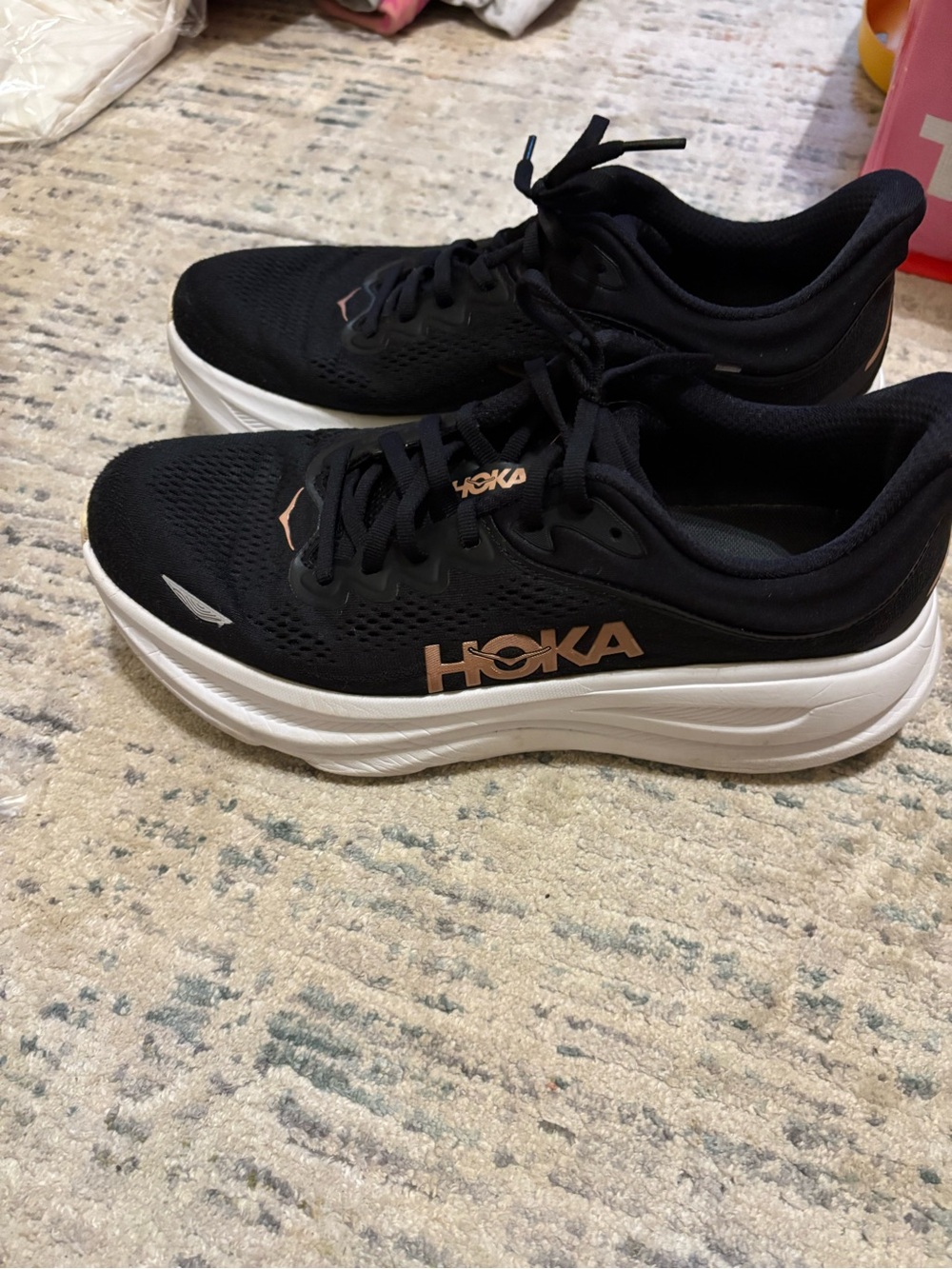 Hoka Women's Black and Rose Gold Athletic Running Shoes